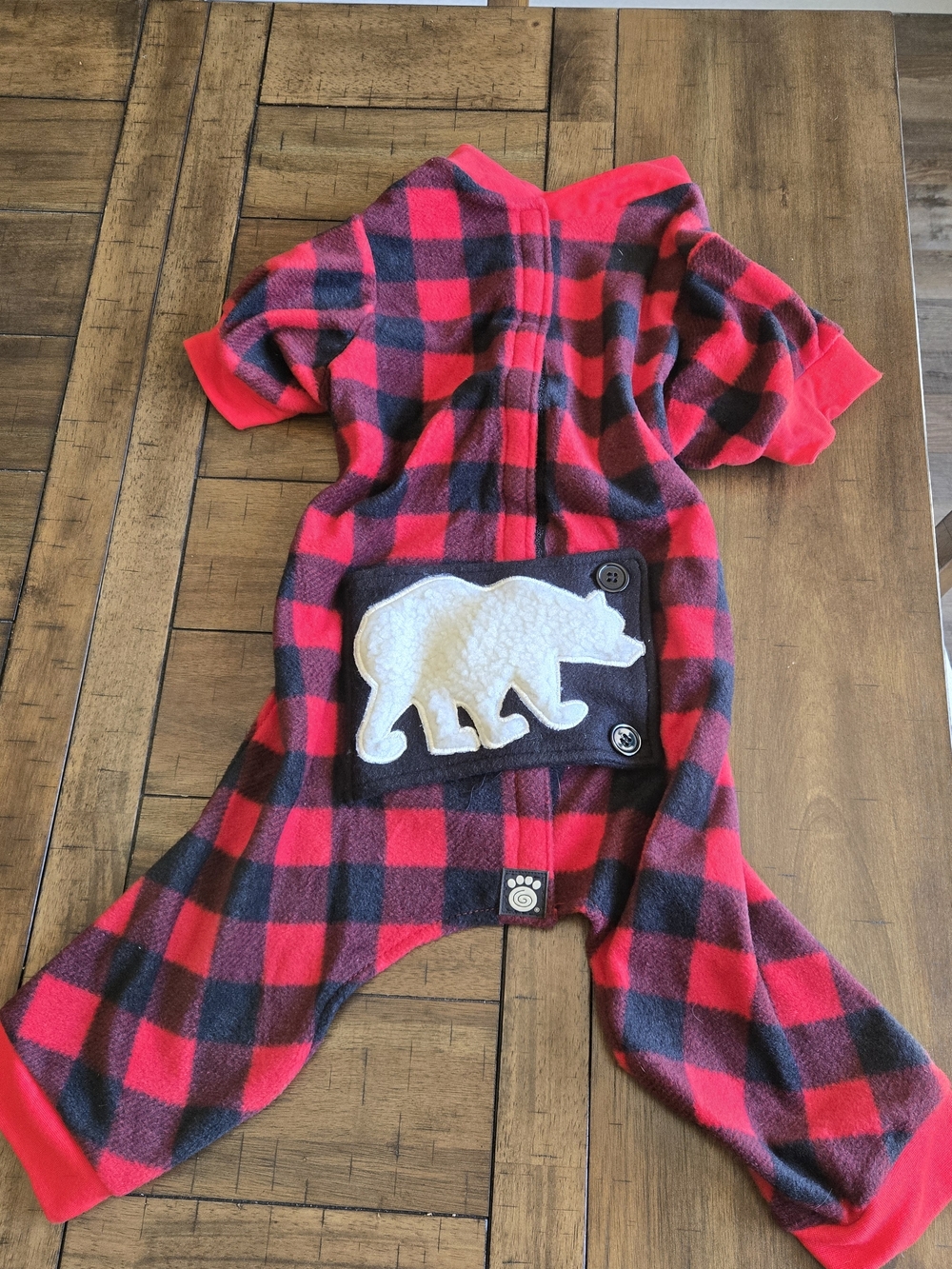 Red & Black Plaid Bear Patch Dog Onesie